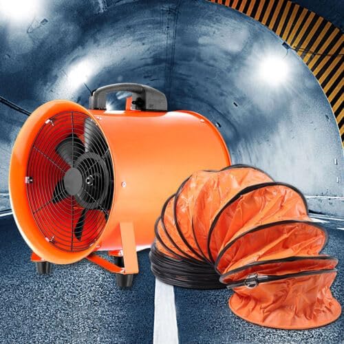Tragbarer Industrieventilator Axialgebläse Baugebläse Lüfter mit 10m Schlauch,für Fabriken, Kellergeschosse, Werften, Bauernhöfe, Getreidelager, Chemie, Pharmazie, Tunnel
