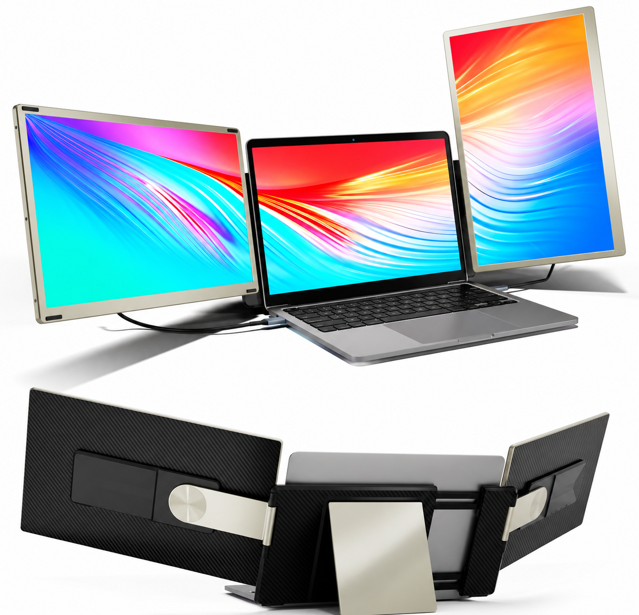 15,6 Zoll Laptop-Bildschirmerweiterung mit FHD 1080p, 120% sRGB, tragbarer Triple-Monitor mit USB-C, HDMI und USB-A für Windows, Mac, Chrome und