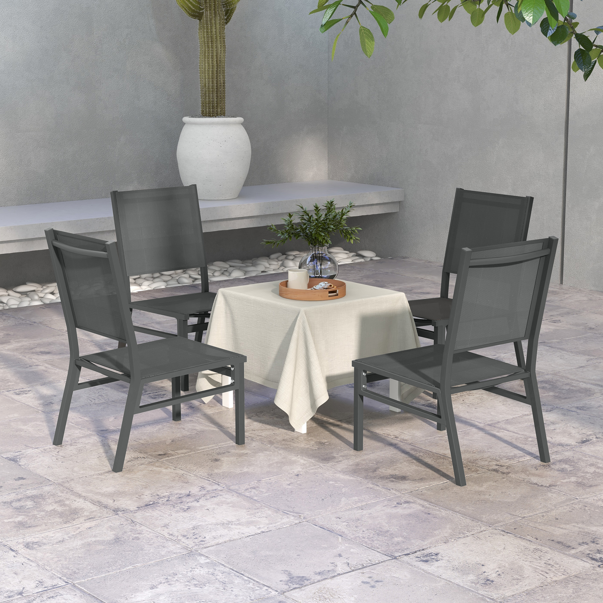 Outsunny 4er-Set Gartenstühle aus Aluminium mit Textilene-Gewebe für den Außenbereich