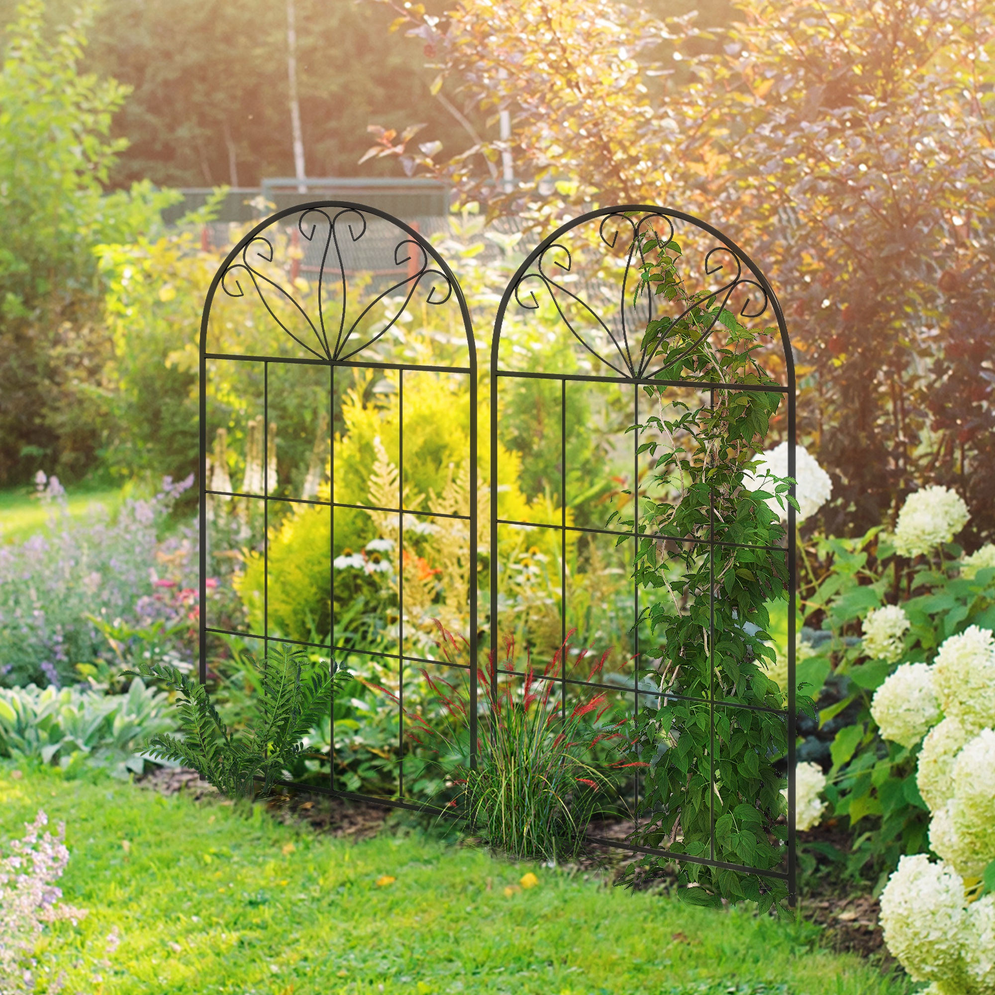 Outsunny Gartengitter Set von 2 Rankhilfe für Kletterpflanzen aus Metall - 51 x 120 cm Schwarz