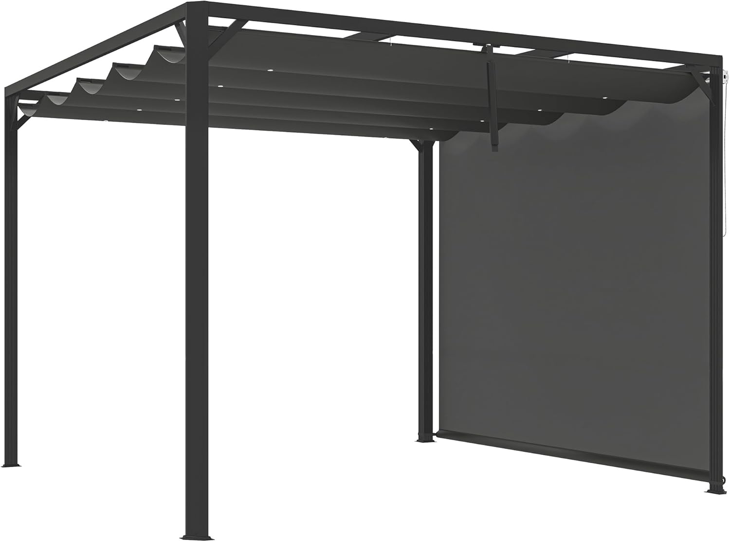 Outsunny Pergola Gazebo 3 x 3 m with Protective Roller Blind, Drainage Holes, Pegs and Screws, Polyester and Aluminium Garden Pergola for Patio, Terrace, Outdoor, Dark Grey
