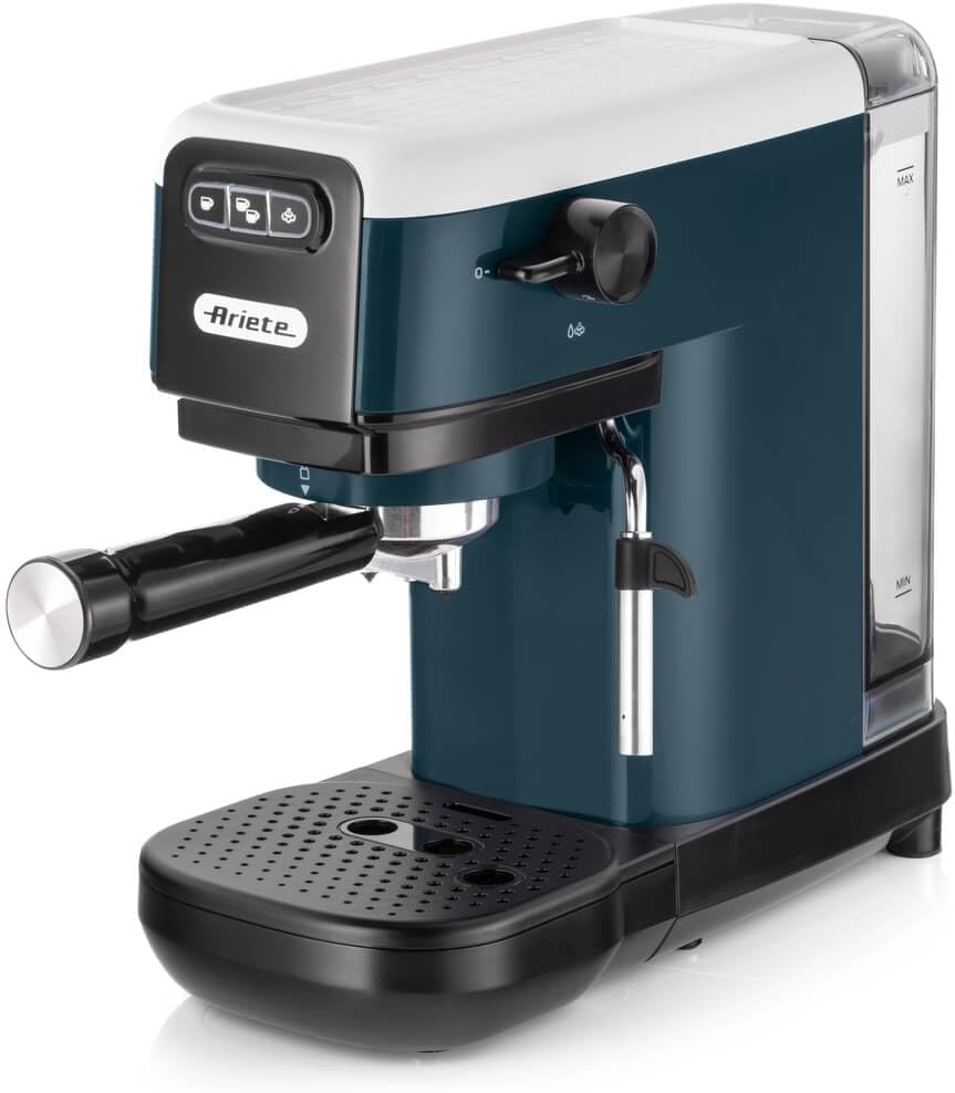 Ariete 1399 Macchina da caffè espresso Sky Blue, Per polvere e cialde ESE, 1300 W, Capacità 1,1L, 15 bar di pressione, Filtro 1, 2 tazze e cialda ESE, Cappuccino, Blu