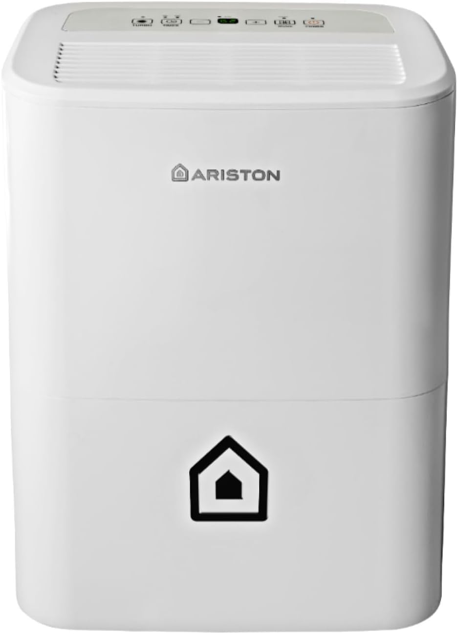 Ariston DEOS 16S Wifi - Deumidificatore Casa Muffa Portatile 16L/24h Adatto per Bagno e Ambienti Fino 44㎡, Piccolo e Assorbi Umidità 24,5x35x51 con Timer di Accensione Automatica, Consumo Massimo 430w