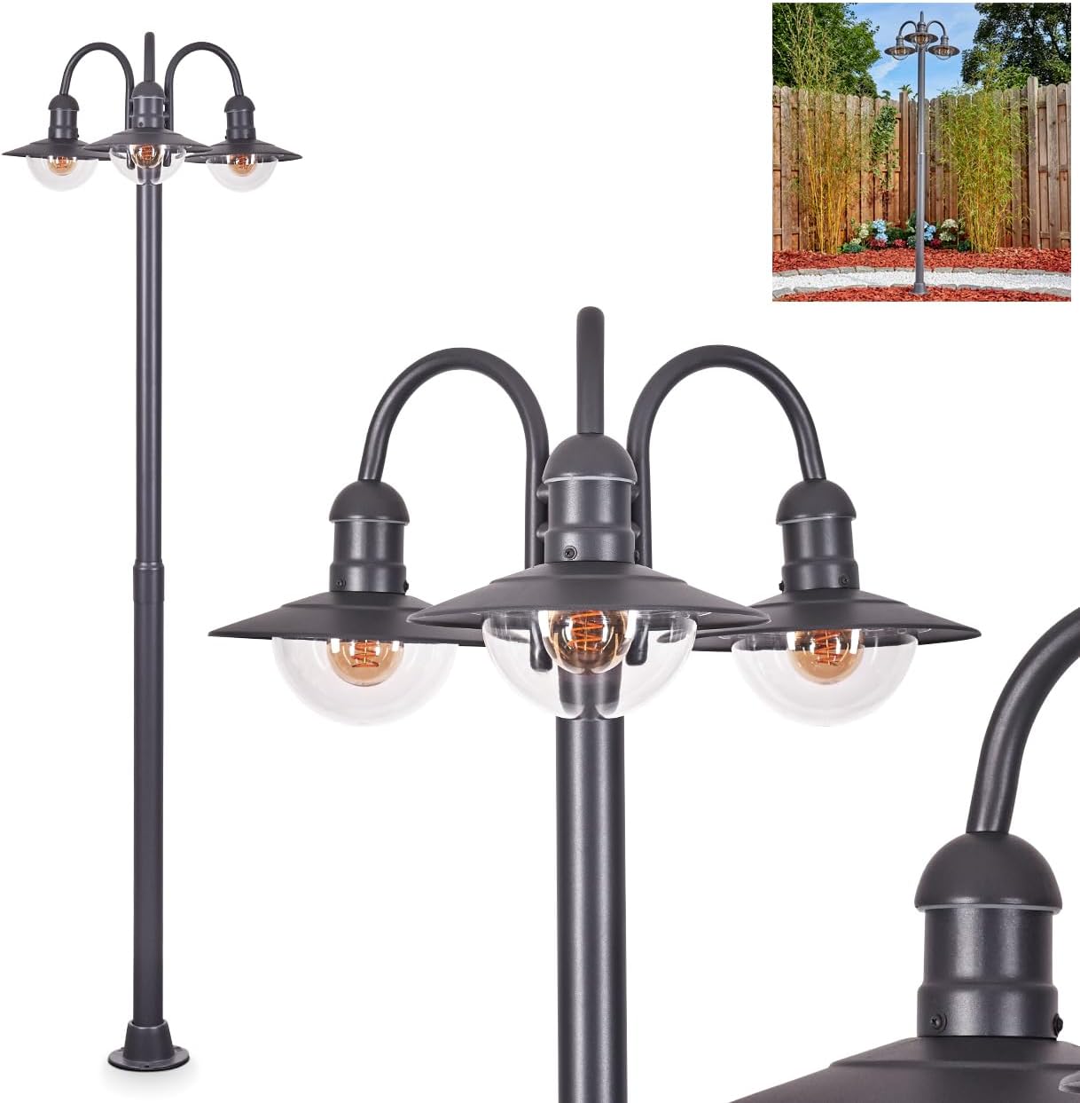 HOFSTEIN Kandelaber Elima, Außenwegeleuchte aus Metall/Kunststoff in Anthrazit/Klar, Wegeleuchte im Vintage/Antik/Landhaus-Design für Garten, Wegbeleuchtung, Außenbereich, Höhe 200 cm, E27, IP44