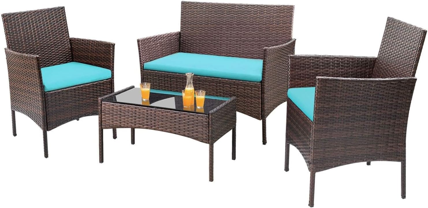 Homall 4-piece outdoor patio furniture set rattan chair wicker set