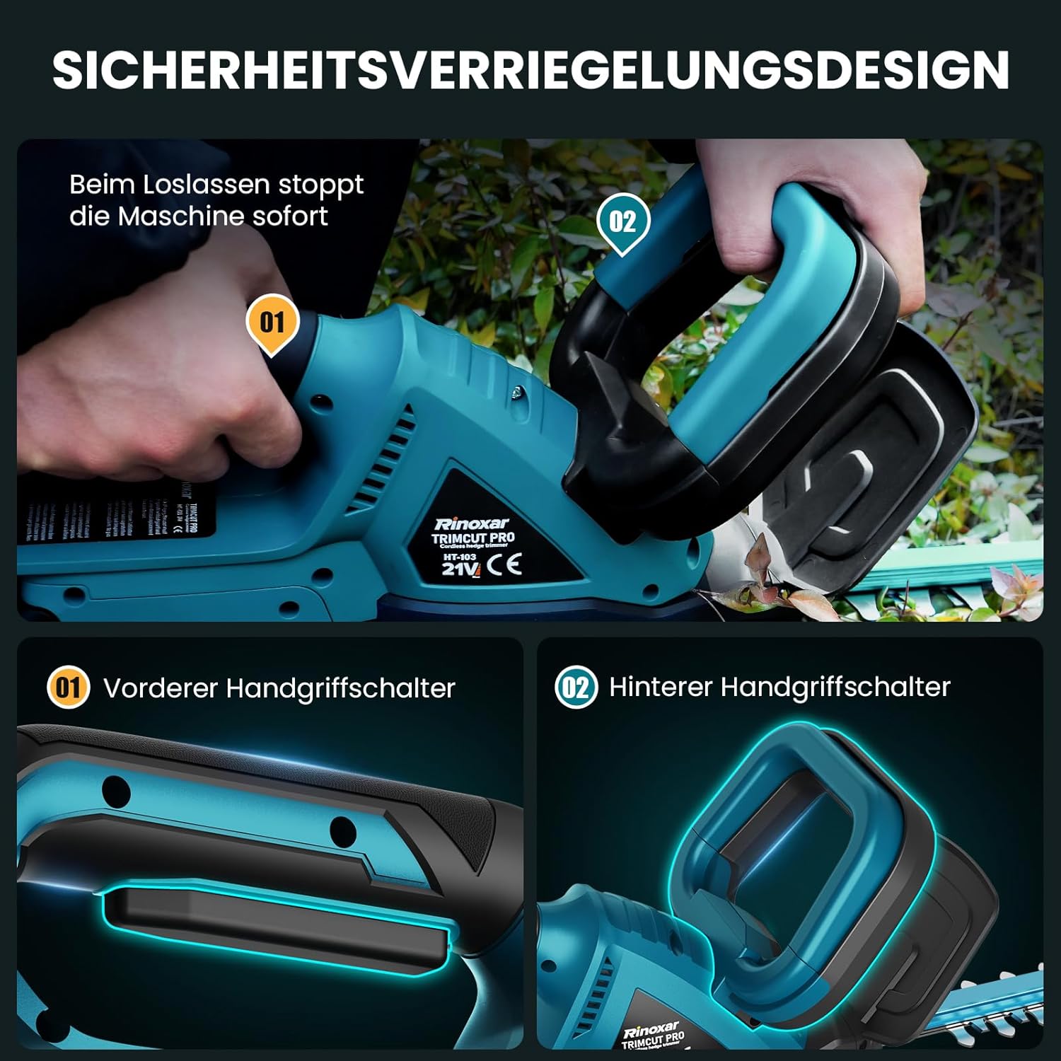 Akku Heckenschere 21V mit 8000mAh Akku, 600W Bürstenlosem Motor, Heckenschere Elektrisch mit 52 cm Schnittlänge, Schnittdurchmesser 15 mm – TrimCut PRO