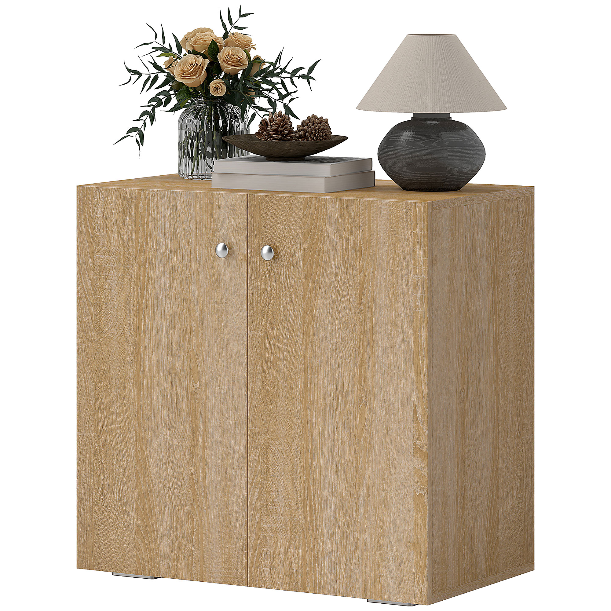 HOMCOM Mehrzweckschrank mit 2 Türen, Schrank für Wohnzimmer oder Büro aus Holz mit Aluminiumgriffen, 70x39x70cm