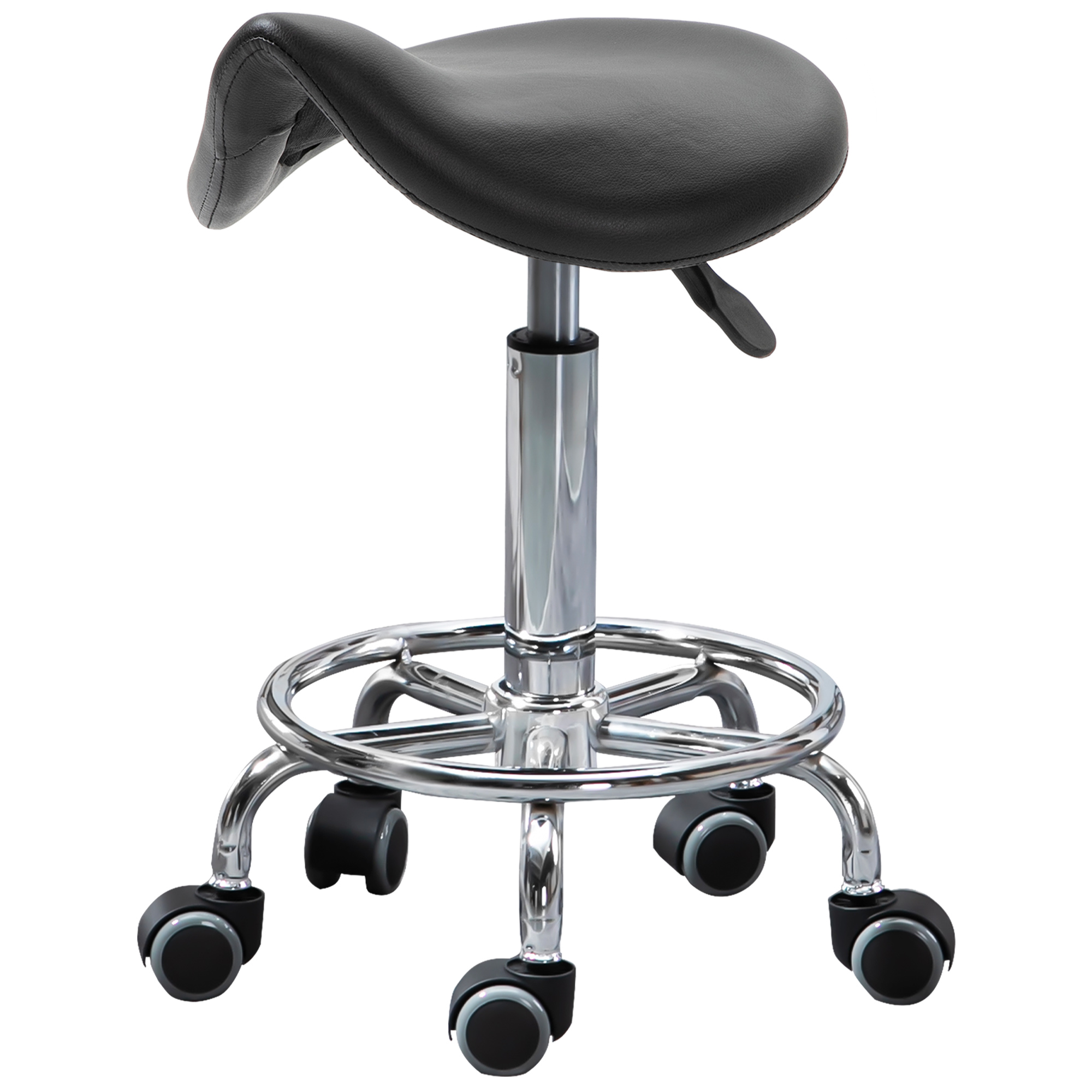 HOMCOM Höhenverstellbarer Hocker mit 5 Rollen und ergonomisch gepolsterter Sitzfläche aus Schaumstoff, 36,5x37,5x51-66 cm, Schwarz