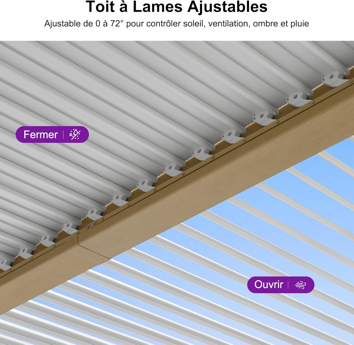 PURPLE LEAF Bioclimatic Pergola Wood Effect Aluminium 3.5 x 8.5 m, Waterproof Outdoor Garden Gazebo with Adjustable Blades, Pergola for Patio, Garden and Carport, Wooden