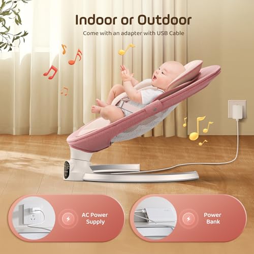 Brolteja Sdraietta Neonati Elettrica 0 9 kg,Dondolo Neonati Elettrico con Telecomando e Bluetooth,Sdraietta Neonati con 5 Ampiezza di Dondolio e Cintura di Sicurezza a 5 Punti,Rete per Insetti (Rosa) : Prima infanzia