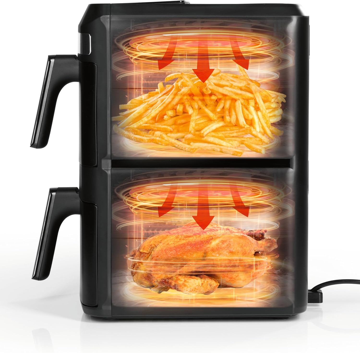 GOURMETmaxx FryUp XL - Friggitrice ad aria calda a doppia camera verticale con finestra – 12 l | Airfryer con display touch LED multicolore da 9,6 pollici e 12 programmi | Friggitrice ad aria calda a