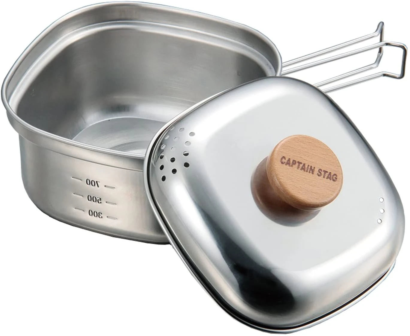 Captain Stag Camping Pot Stainless Steel Square Ramen Cooker 5.5 cups [1.3L] UH 4202