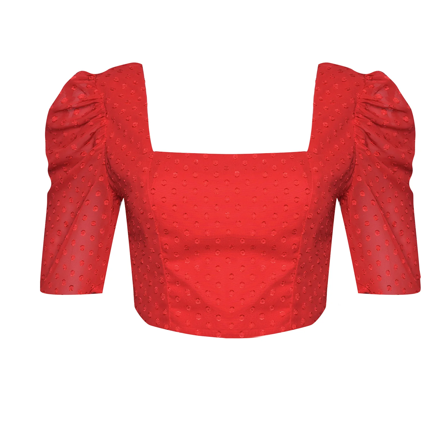 Red Dobby Spot Cropped Top