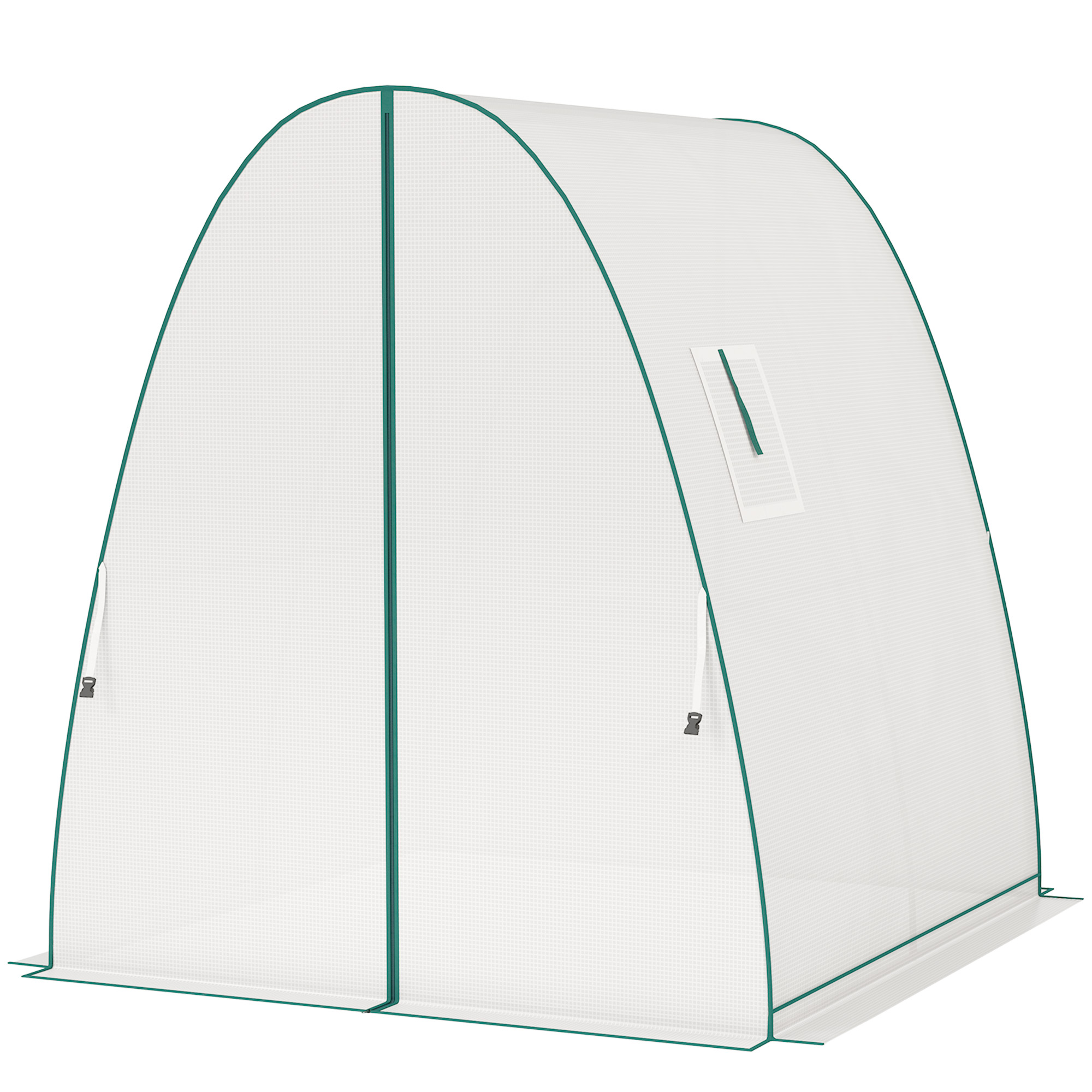 Outsunny Bogen-Gewächshaus mit Sandsäcken und Kunststoff-Abdeckung, 2 Rolltüren, Netzfenster, tragbar, 1,8 x 1,8 x 2 m, Weiß