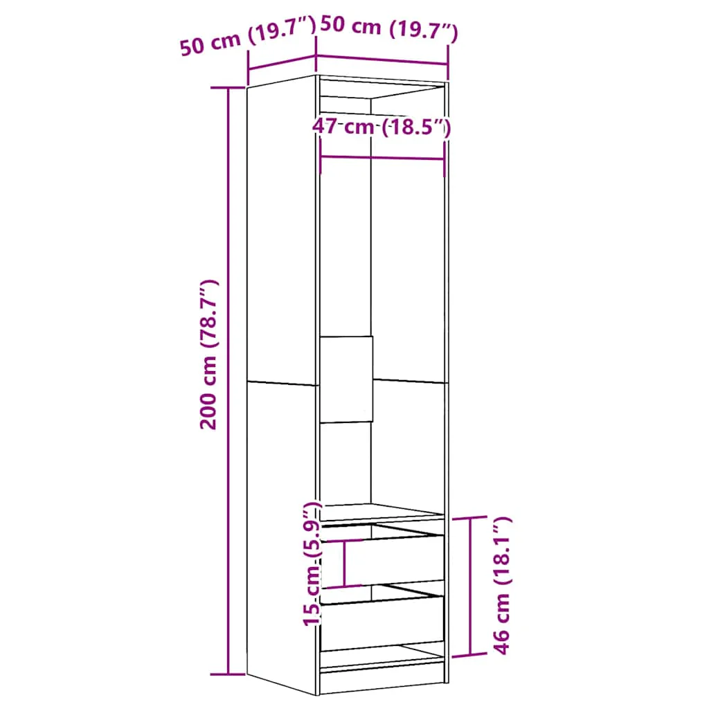 Armadio Legno Antico 50x50x200 cm in Legno Multistrato