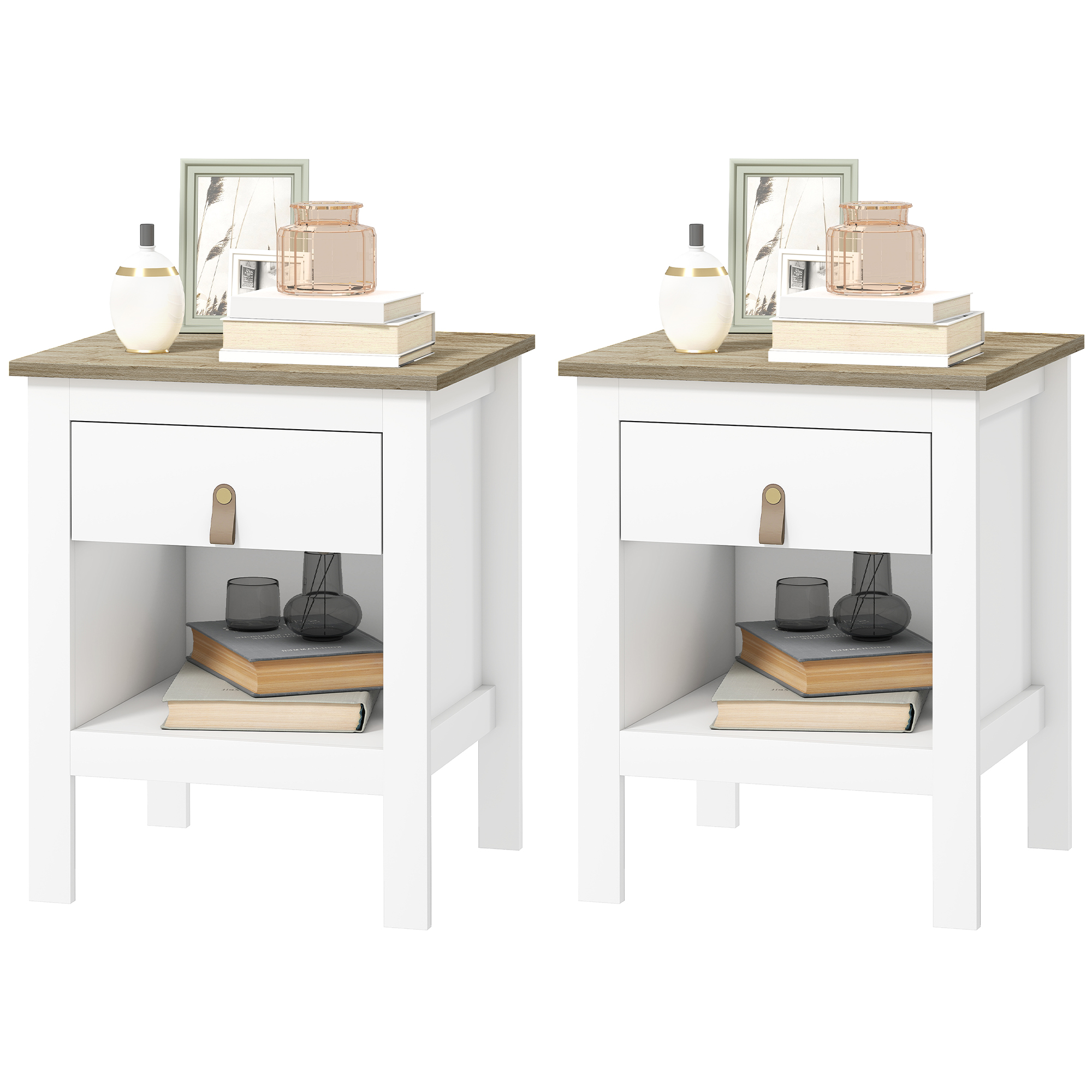 HOMCOM 2er Set Nachttisch mit Schublade und offenem Fach, 45 x 40 x 55 cm, weiß