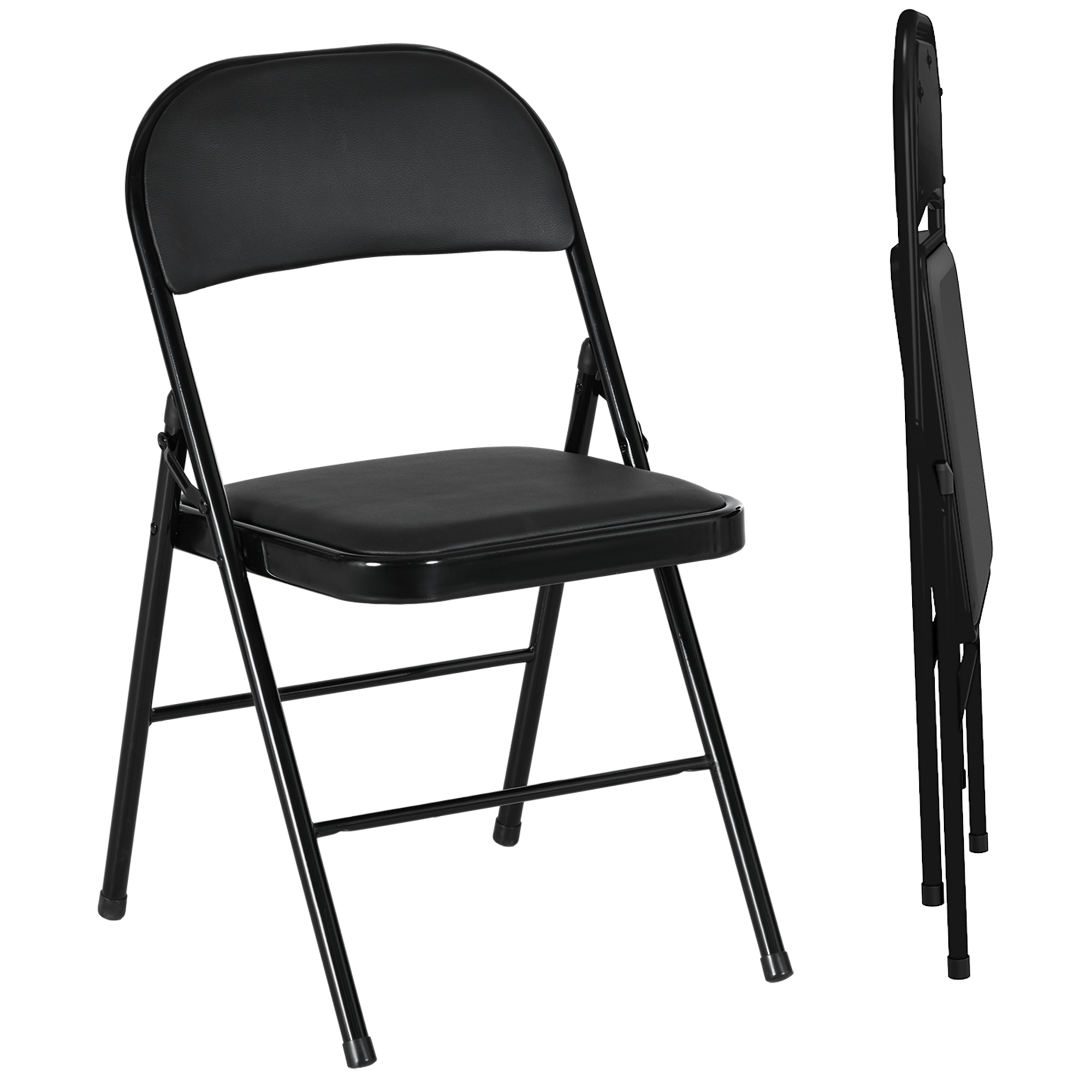 HOMCOM 2er-Set Klappstühle, Tragbare Bürostühle, Metallbeine, Faltstuhl für Büro, Empfang, Wartezimmer, Kunstleder, Schwarz