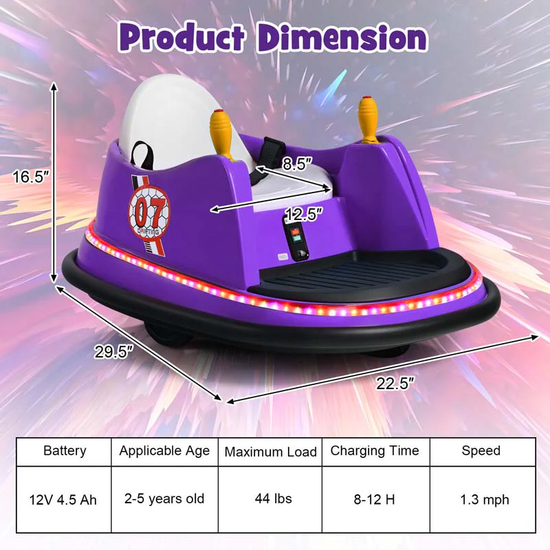 12V Toddler Bumping Car Battery Powered Baby Ride On Bumper Car With Dual Joysticks Flashing Led Light Amp 360 Degree Spin