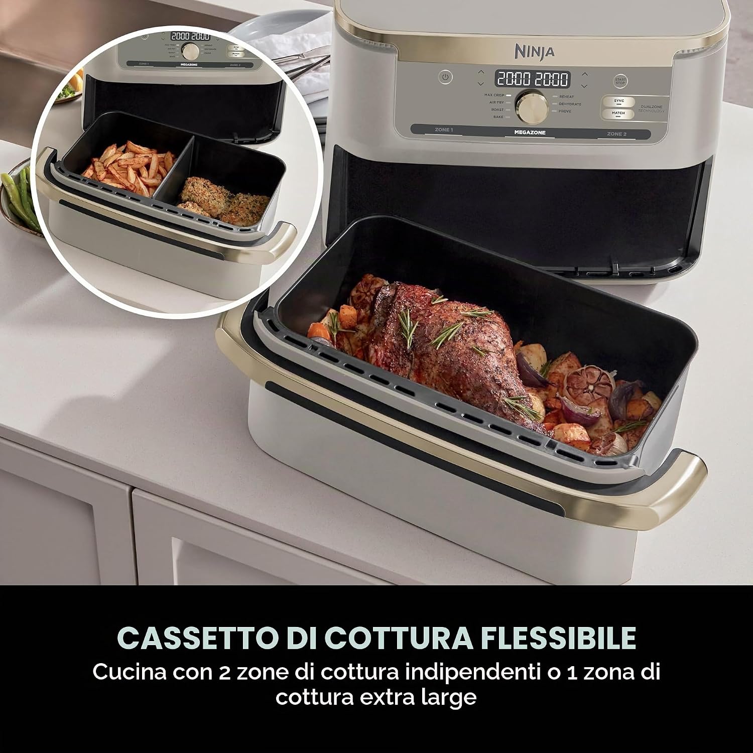 Ninja MAX, Friggitrice ad Aria, Formato Famiglia, Pietra Oro, AF180EUSD