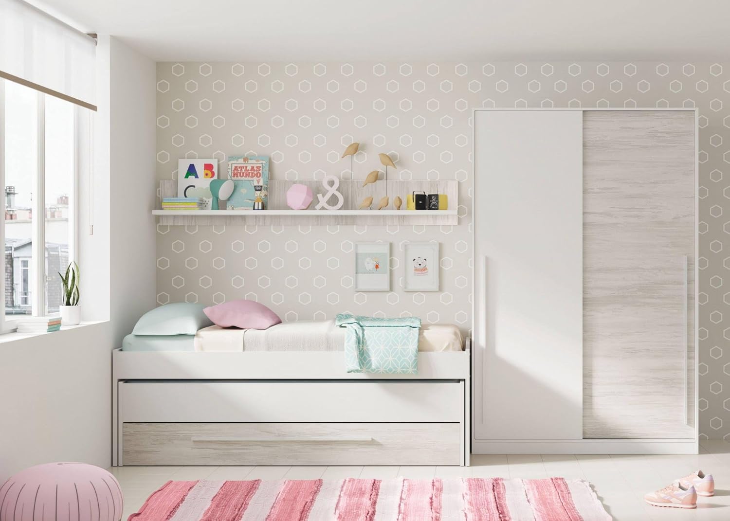 Downey 2 Door Wardrobe Bedroom Wardrobe with Clothes Rail and 3 Shelves 120 x 50 x 200 cm Antique White
