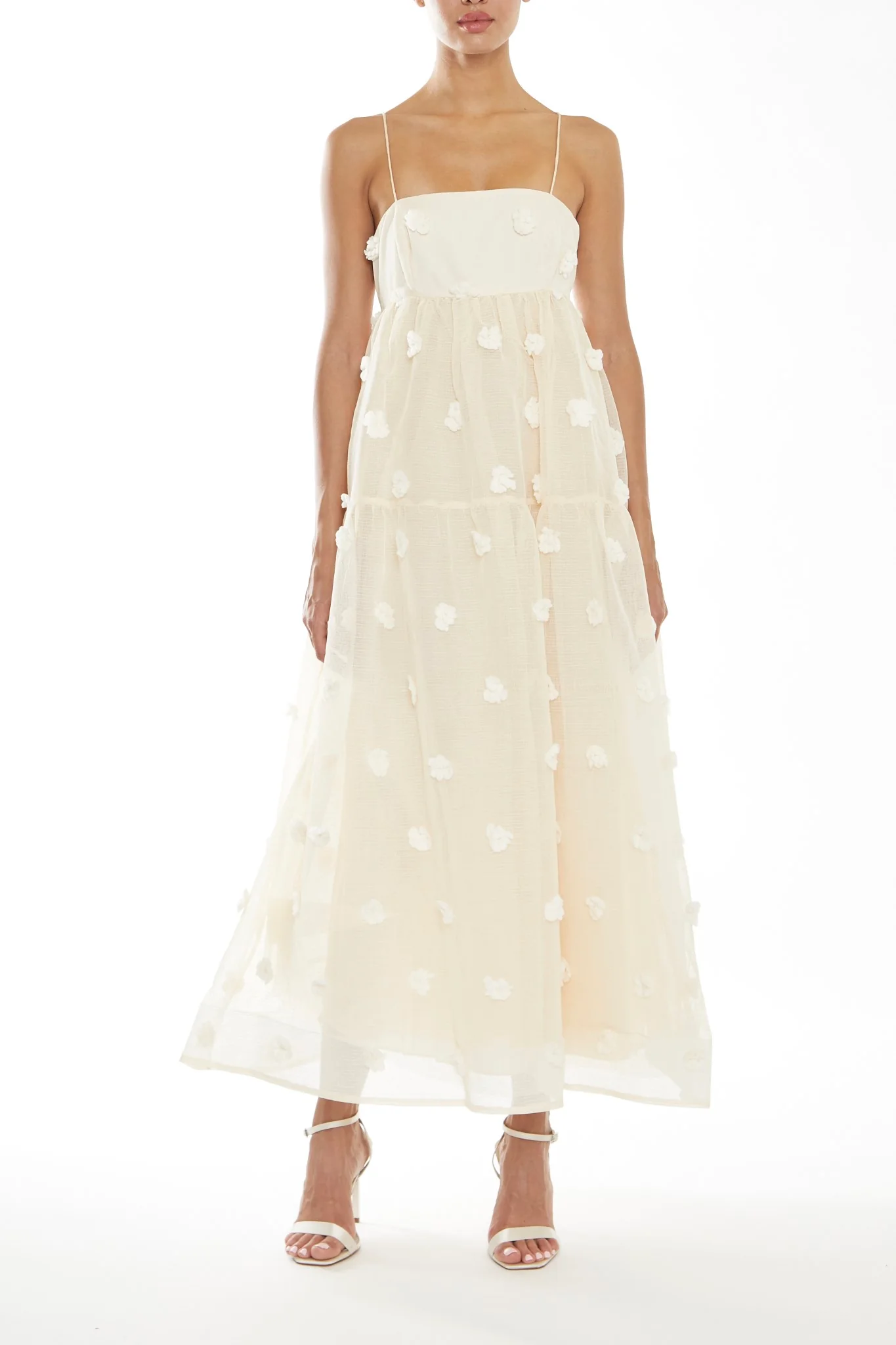 Tiffany Natural Dobby-Spot Empire Line Midaxi Cami Dress
