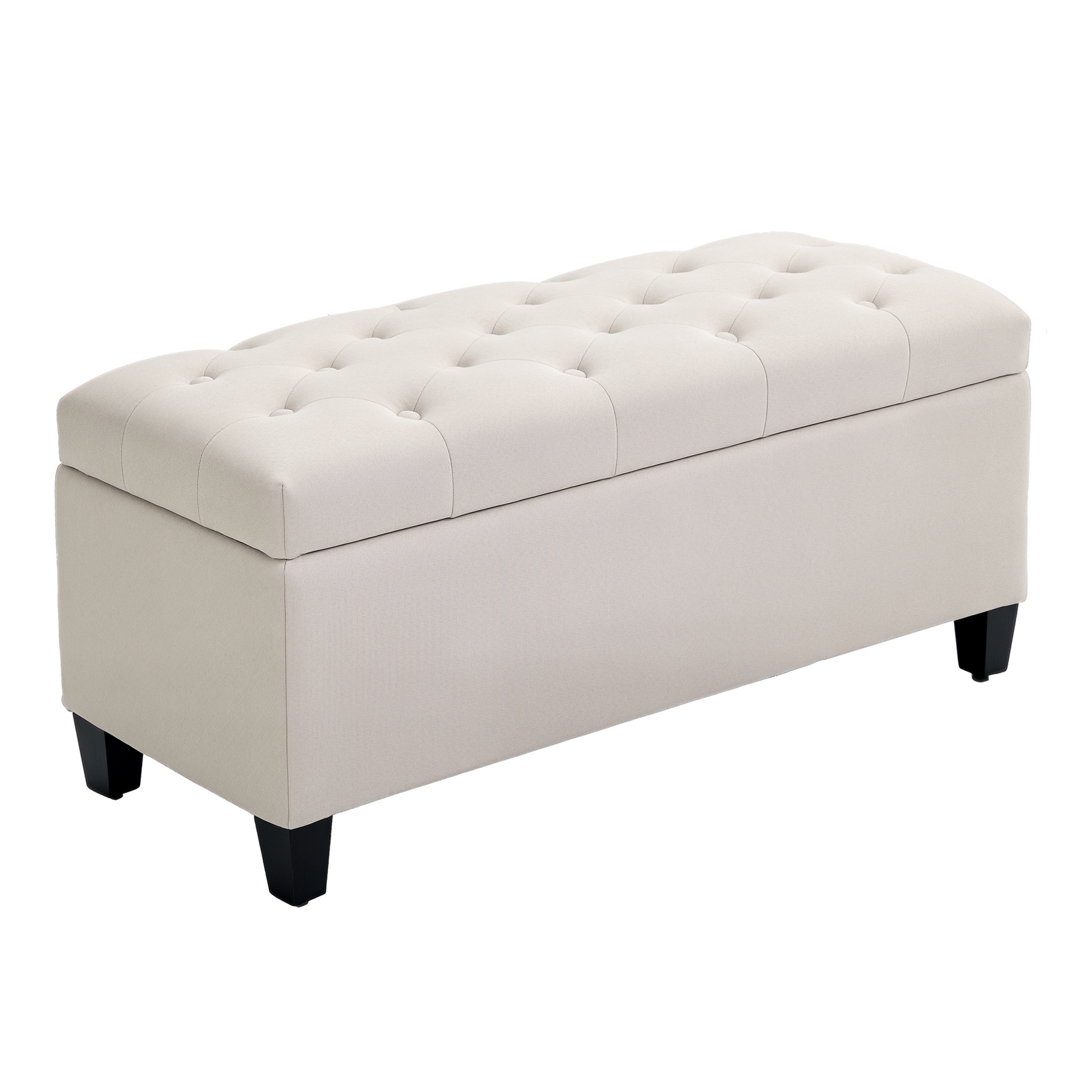 HOMCOM Sitzbank Polsterbank mit Stauraum Truhenbank Flur Schlafzimmer Wohnzimmer leinenartiges Polyester Gummiholz Cremeweiß 100 x 40 x 44 cm