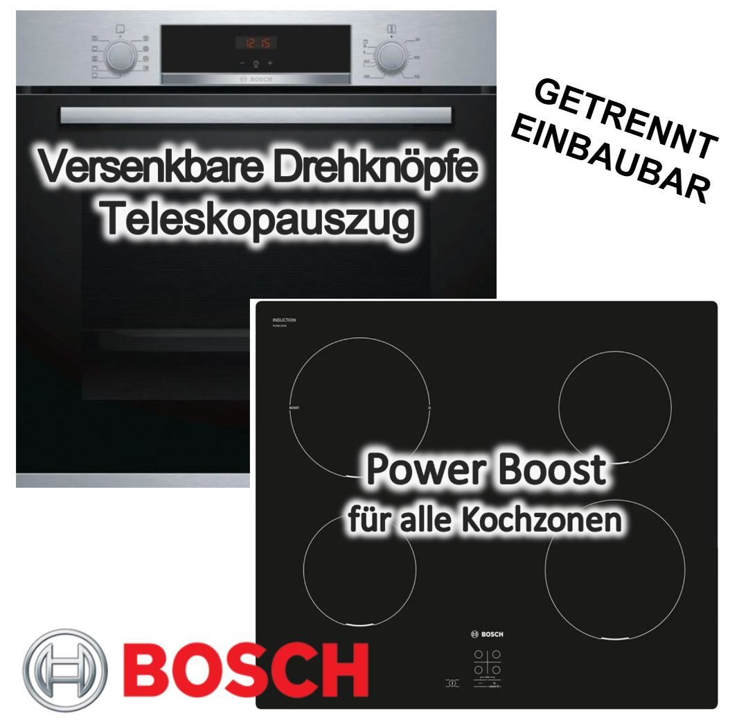 Backofen-Set Teleskopauszug EcoClean + Induktionskochfeld PowerBooster autark 60cm