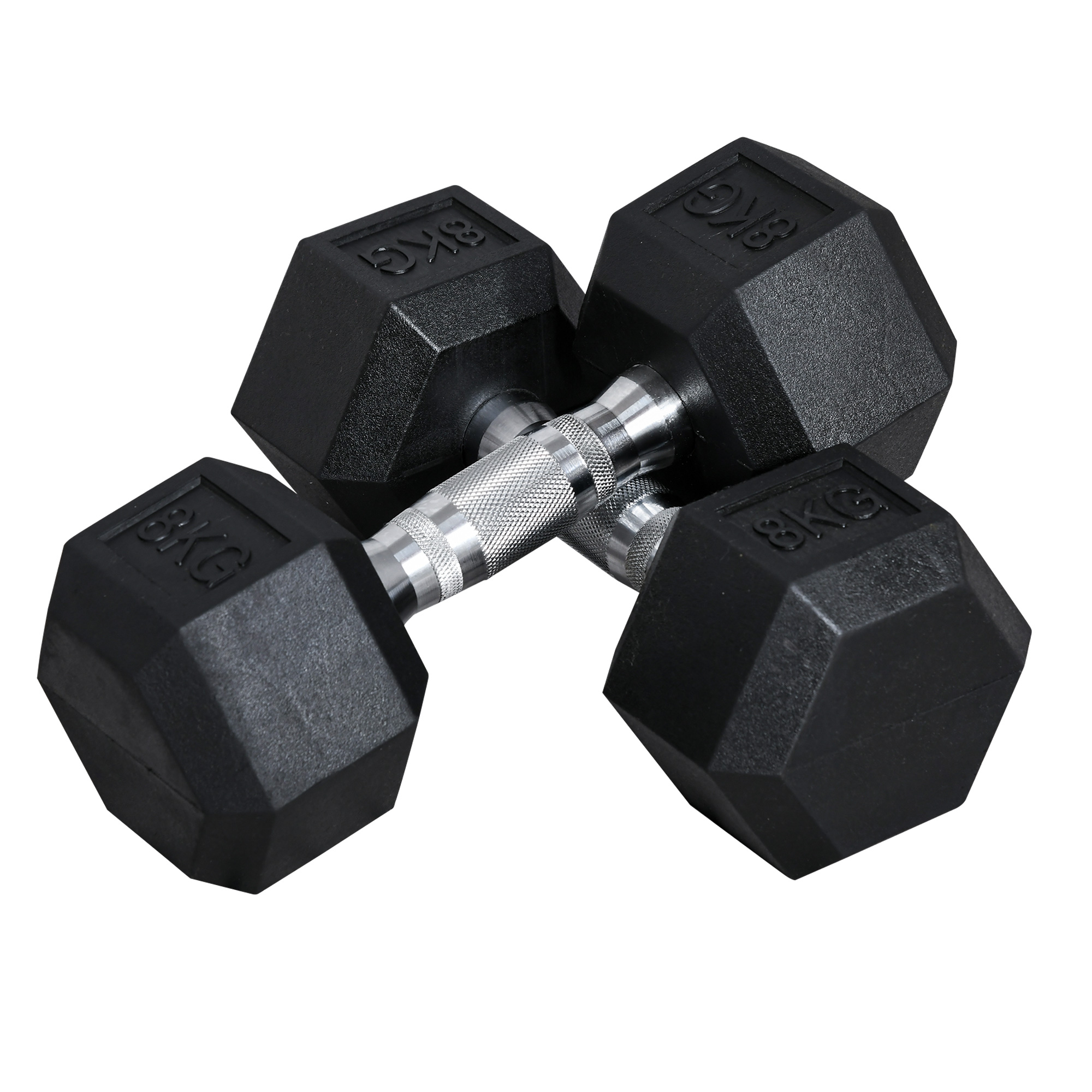HOMCOM Hexagon Kurzhantel Gusseisen Hantel Gummi-Hantel Griff gerändelt Gewichte Metall Gummi schwarz 2 x 8 KG