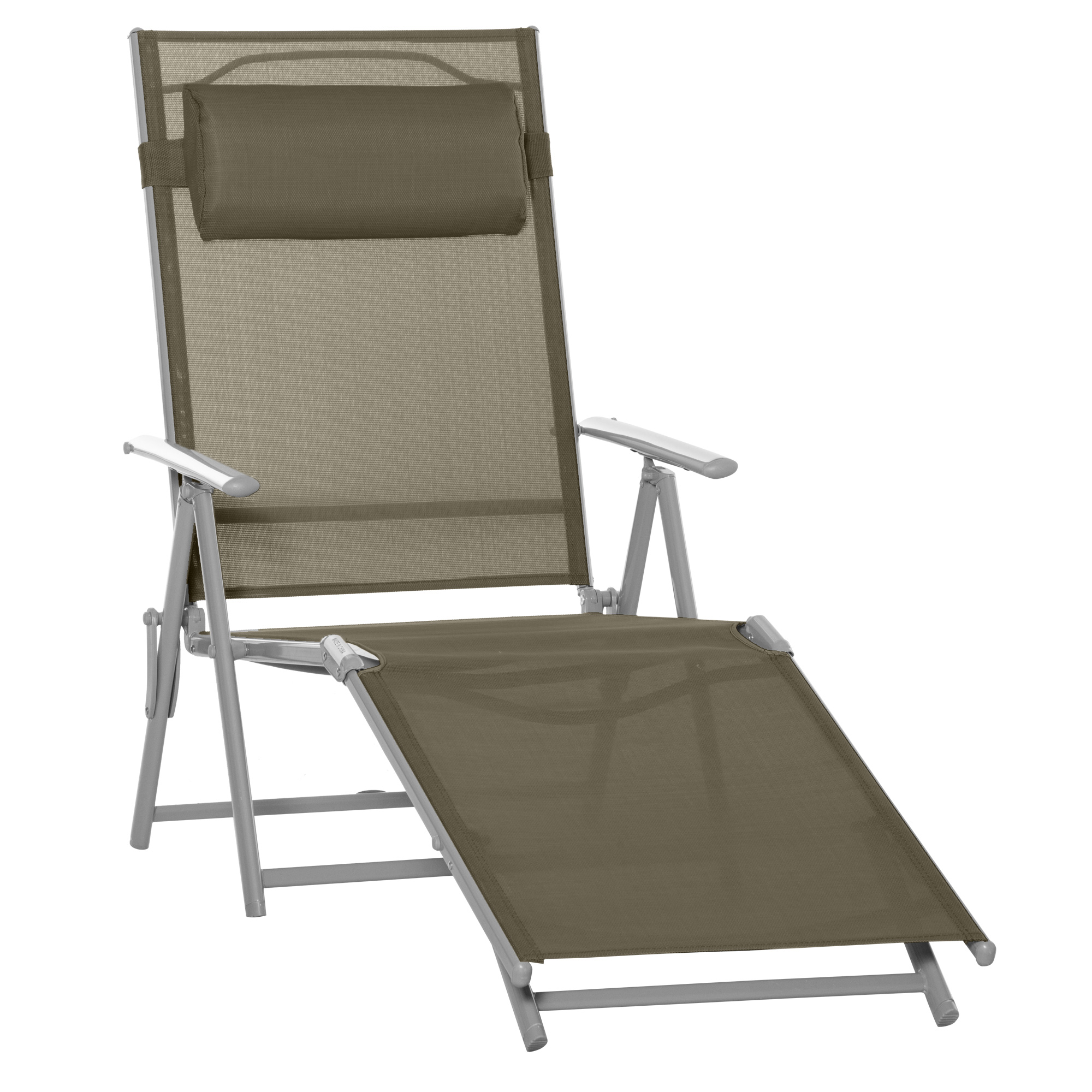 Outsunny Sonnenliege Strandliege Gartenliege Relaxliege klappbar mit Kissen Strand Metall+Stoff Khaki 137 x 63,5 x 100,5 cm