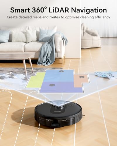 Proscenic Q8 Robot Vacuum and Mop with LiDAR Navigation Home Mapping, 4200 Pa Suction with Matrix Clean, 200 Min Run, Self Charging, WiFi APP Customized Cleaning for Indoor Floor, Pet Hair, Carpet