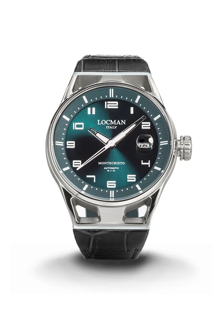 Locman Montecristo automatico verde petrolio sunray in pelle nera 0541A19S-00PTWHPK