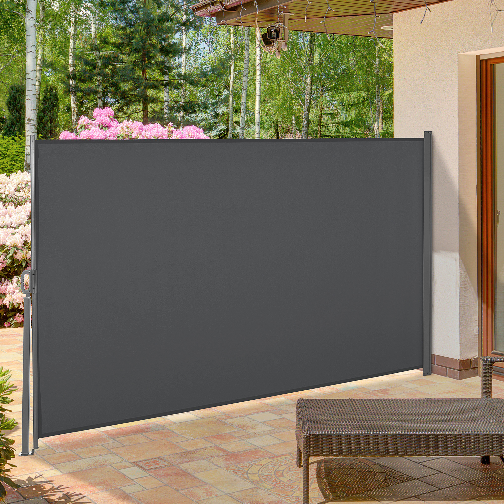 Outsunny Seitenmarkise Sichtschutzrollo ausziehbar 3 x 1,6 m Metall Polyester wasserdicht UV-beständig 180 g/m² grau