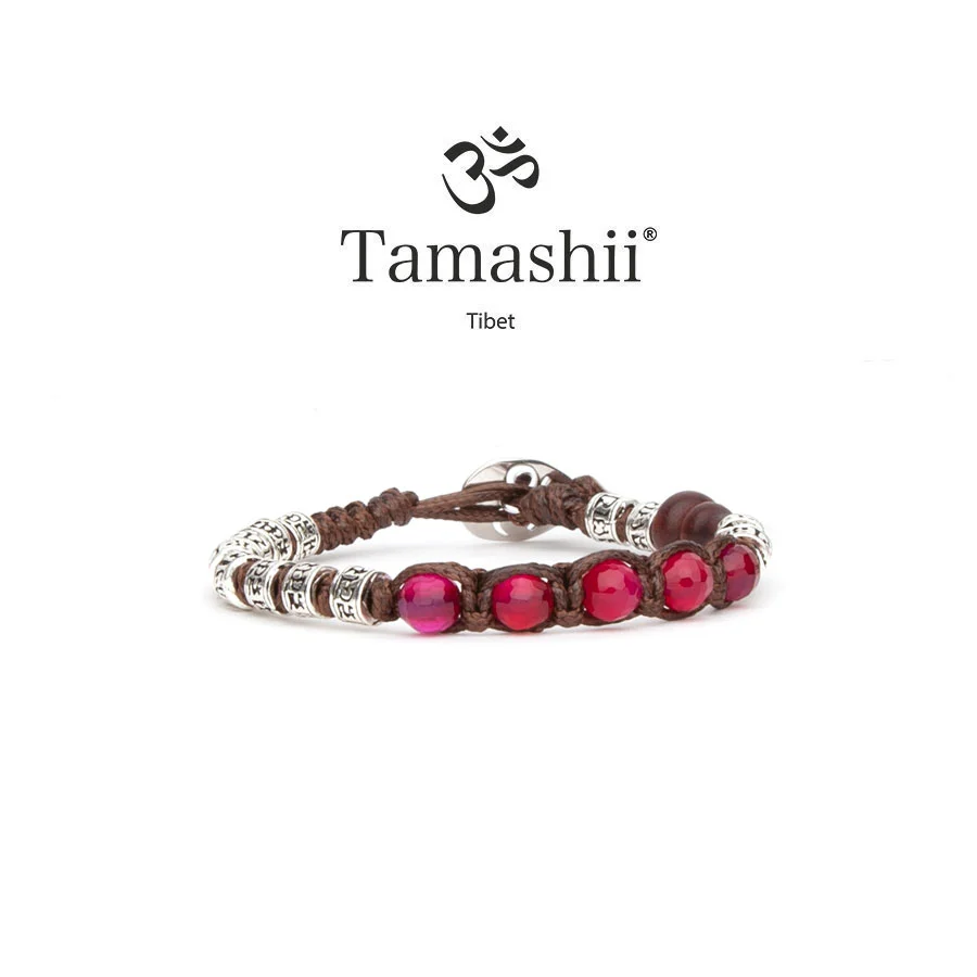 Bracciale Tamashii barilotti in argento e agata rossa sfaccettata BHS924-S4-34