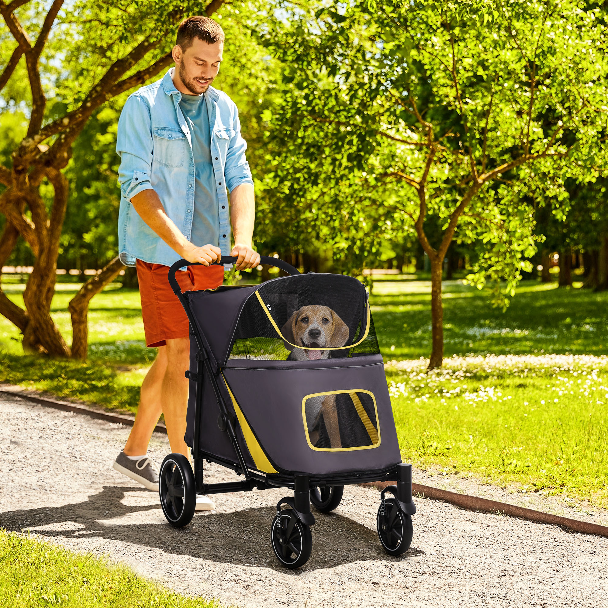 PawHut hondenbuggy, opvouwbare hondenwagen, hondenbuggy met kussen, kattenbuggy