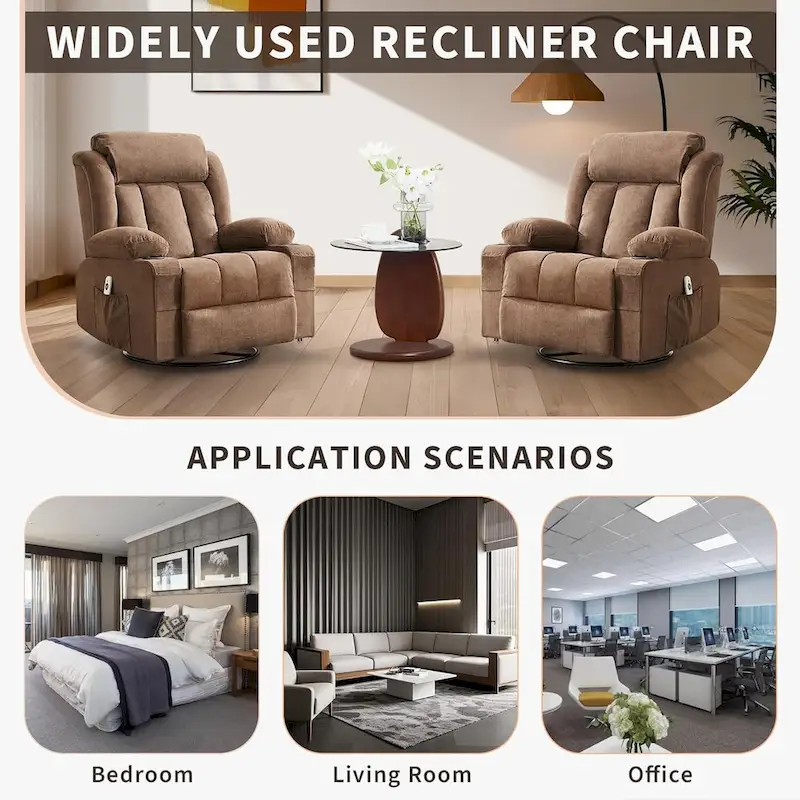 Recliner Chair, Rocking Chairs with Massage and Heat, Side Pockets and Cup Holder
