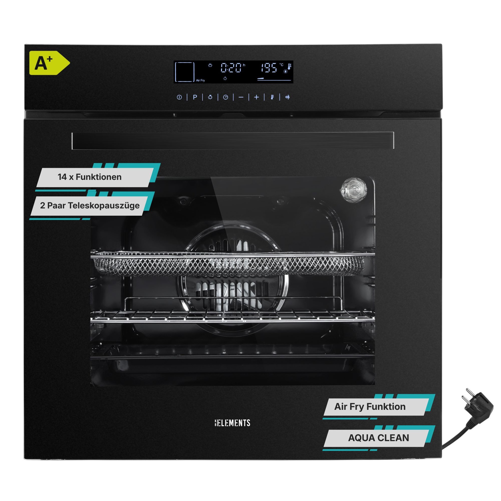 Einbaubackofen 15 x Funktionen, Airfryer Funktion, Full Touch Display, AQUA CLEAN