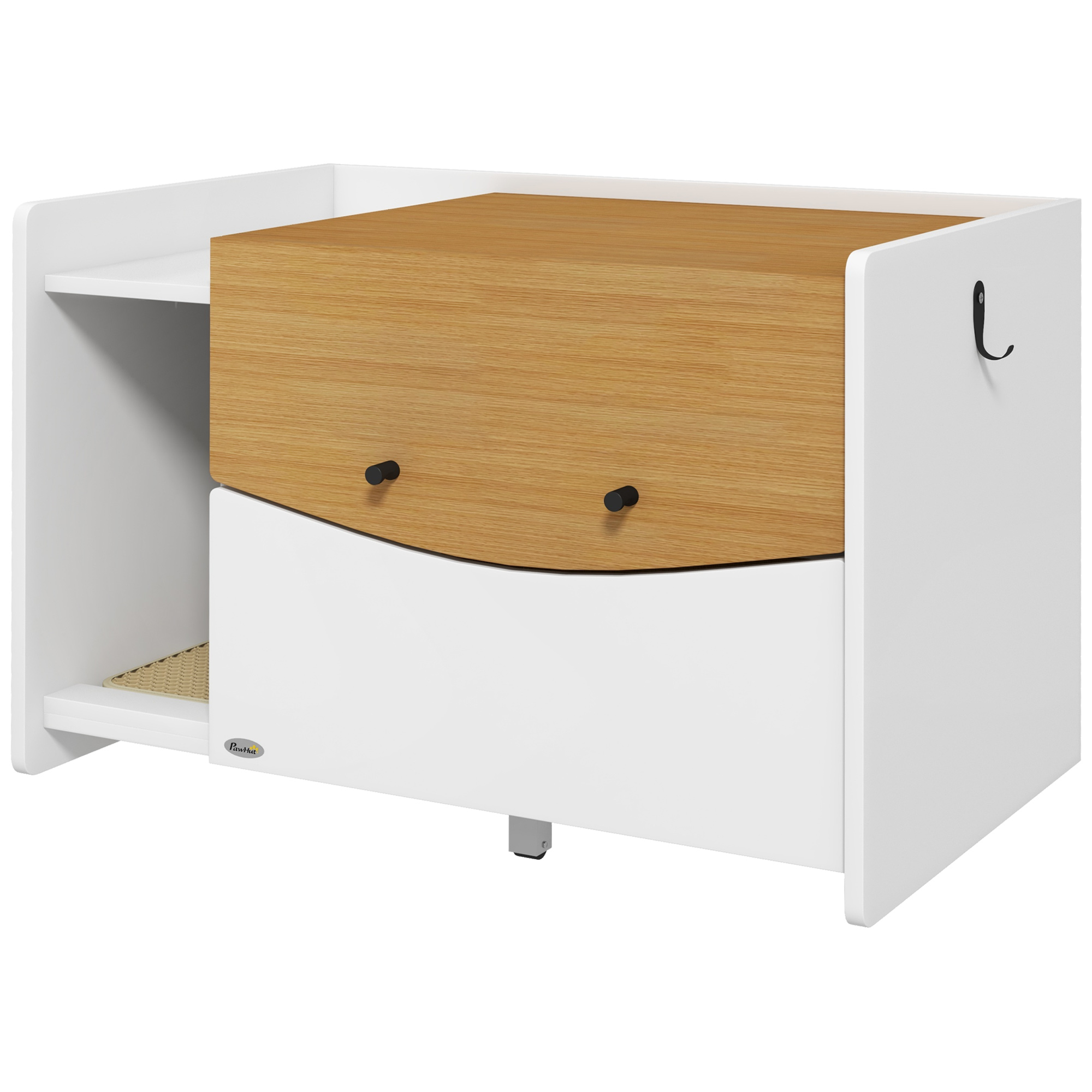 PawHut Katzentoilette, ausziehbar, Schrankdesign, Streufach, 78x50x51cm, Eiche/Weiß