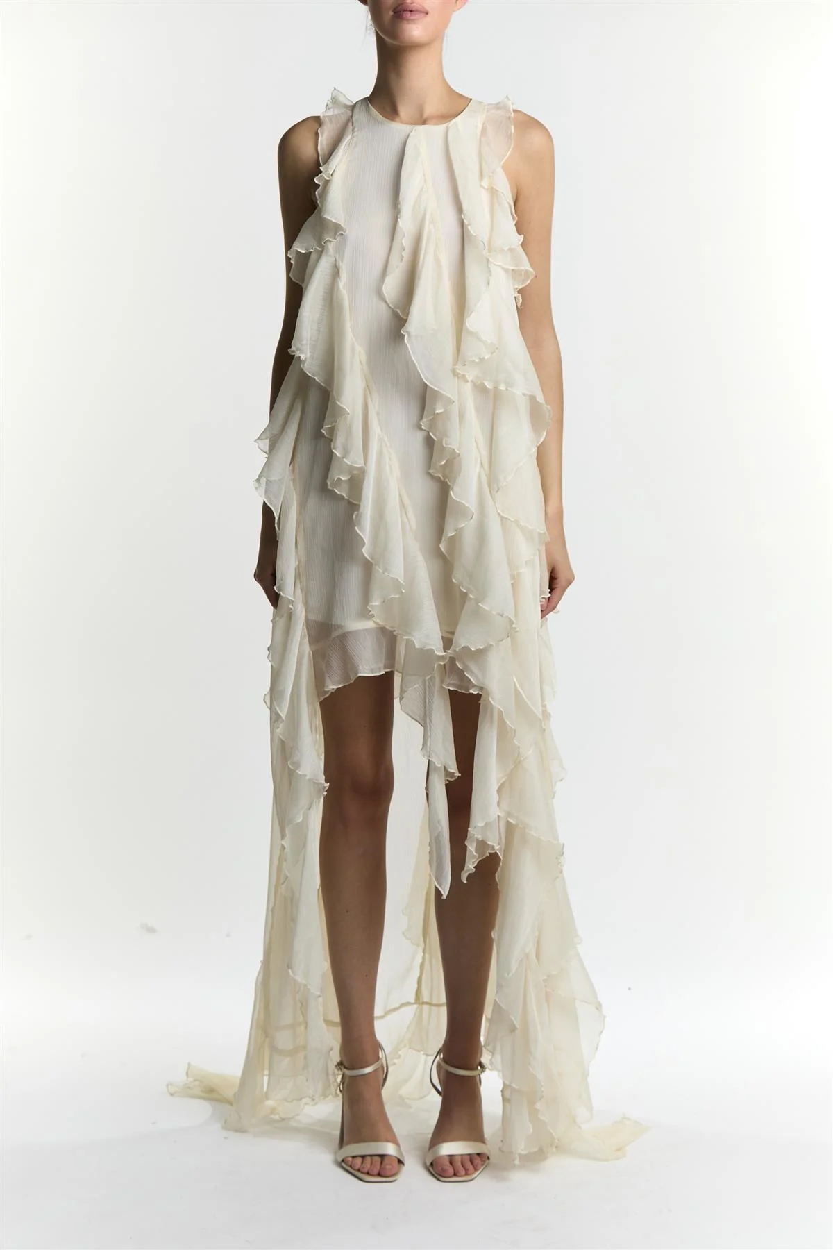 Liv Cream Ruffle High Neck Maxi Dress