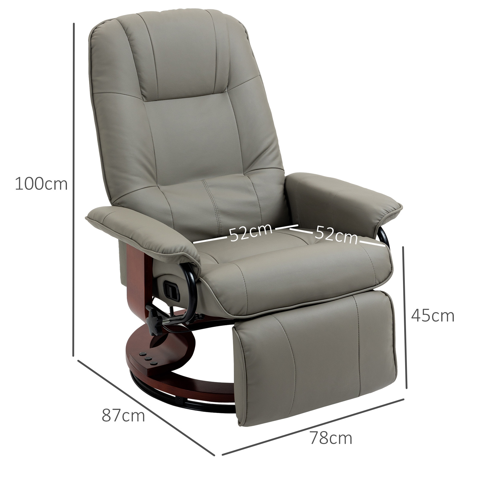 Relaxstoel Televisiestoel Ligstoel Kunstleder 360�� Draaistoel 145�� Kantelbaar Grijs 78 x 87 x 100 cm