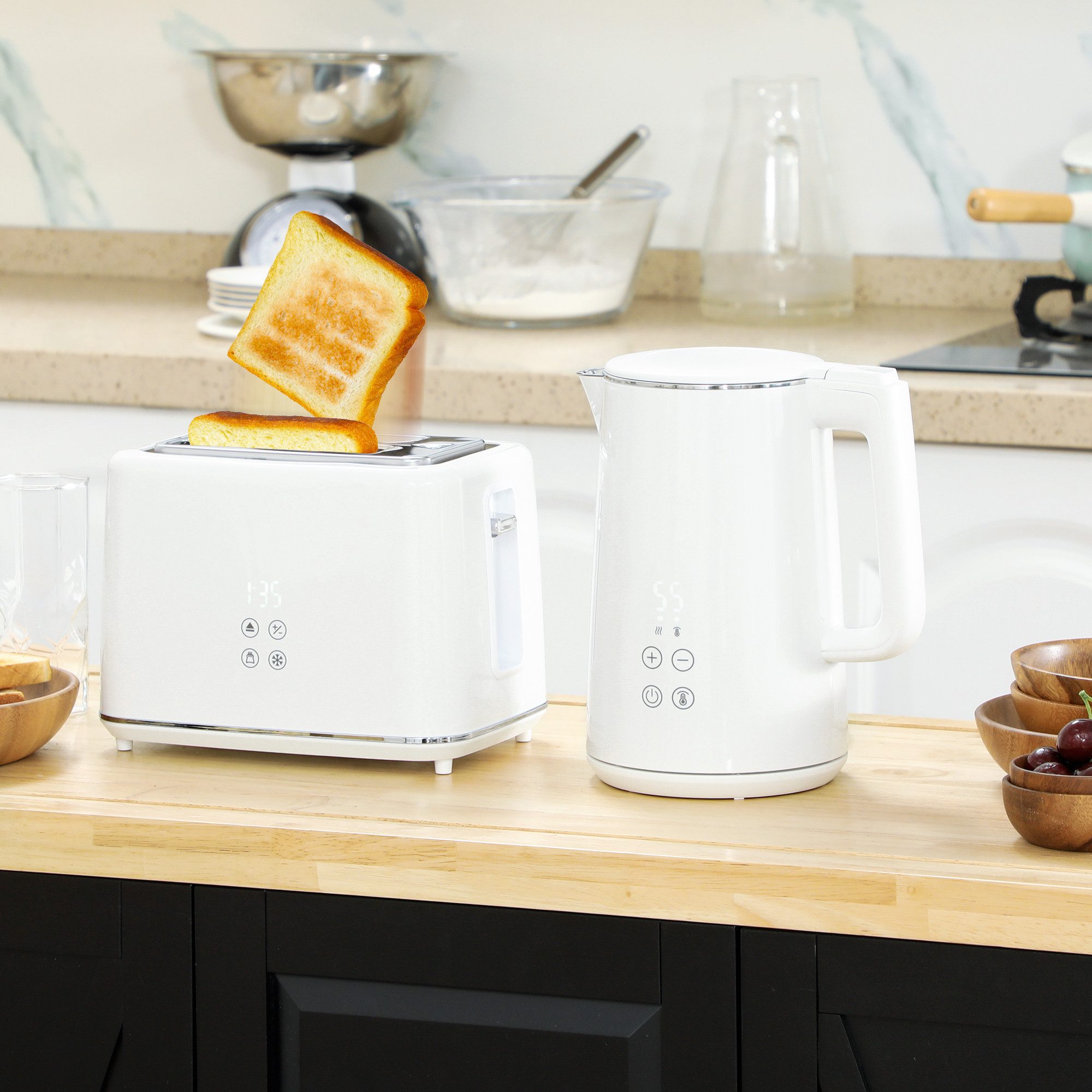 Wasserkocher Küchenset mit Wasserkocher &Toaster, 7 Bräunungsstufen