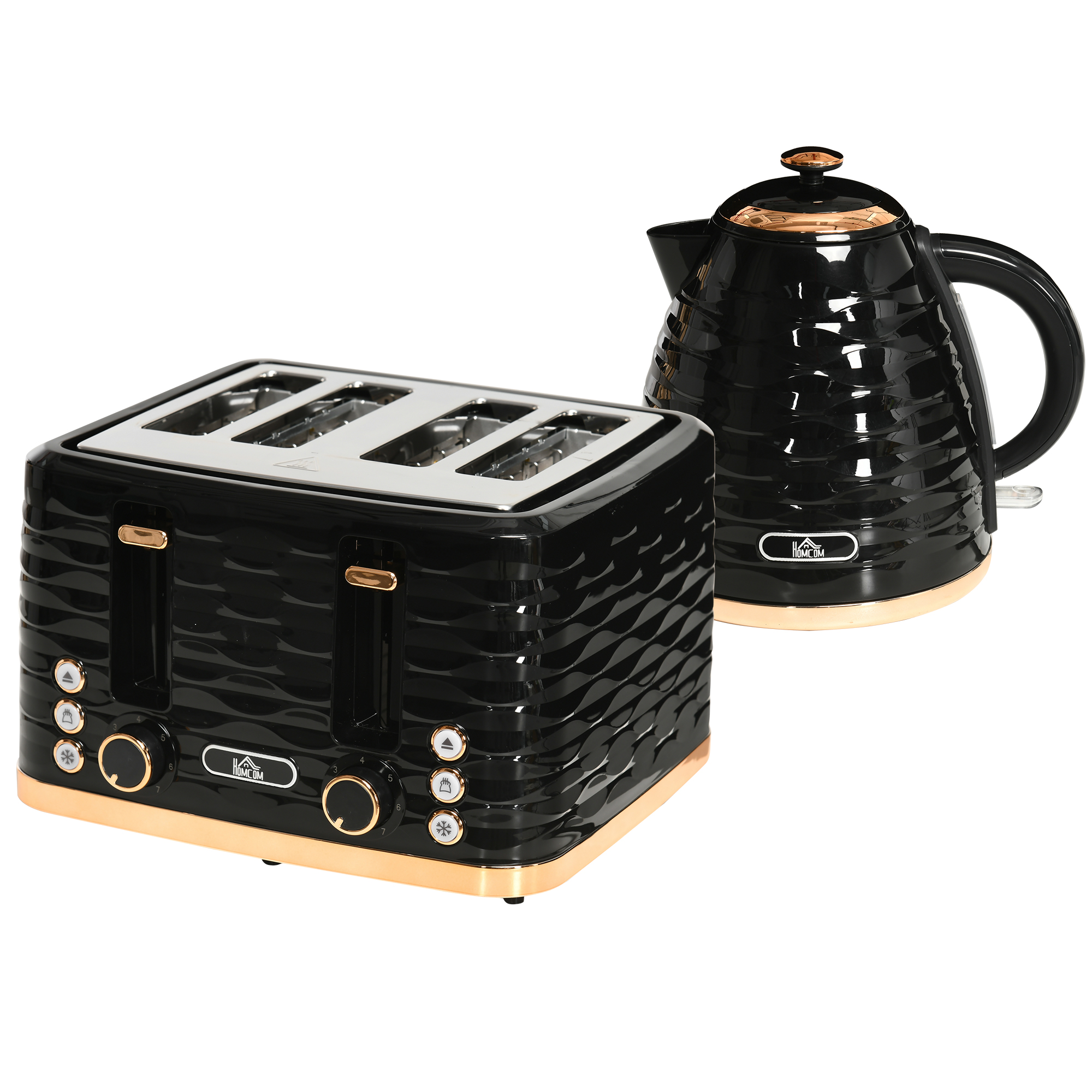 HOMCOM 2-in-1 Toaster und Wasserkocher Set, 7 Bräunungsstufen, Auftau- und Aufwärmfunktion, Grau