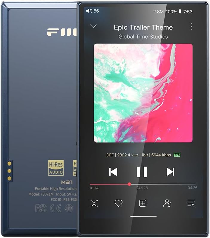 FiiO M21 Android 13 Hi-Res Music Player, Snapdragon 680, Blue-Black
