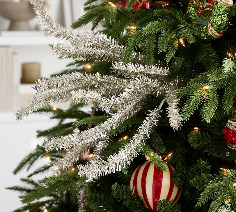 Silver Tinsel Tree Pick &ndash; Handcrafted Wire, PET & Plastic, 40&prime;&prime; H, Indoor Decor