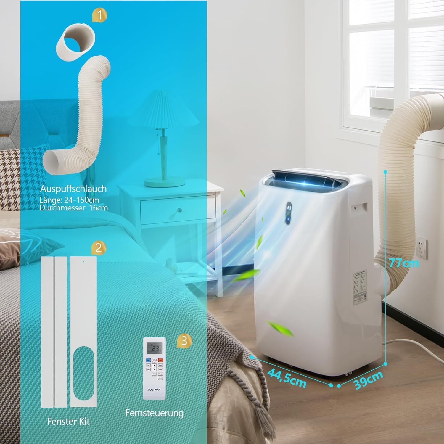 GOPLUS 14000 BTU Klimaanlage mit Abluftschlauch, 5 in 1 mobiles Klimagerät: Kühlen, Heizen, Entfeuchten, Belüften, Schlafmodus | für Raumgröße bis 30㎡ | 24H-Timer | App/Fernbedienung (14000BTU)