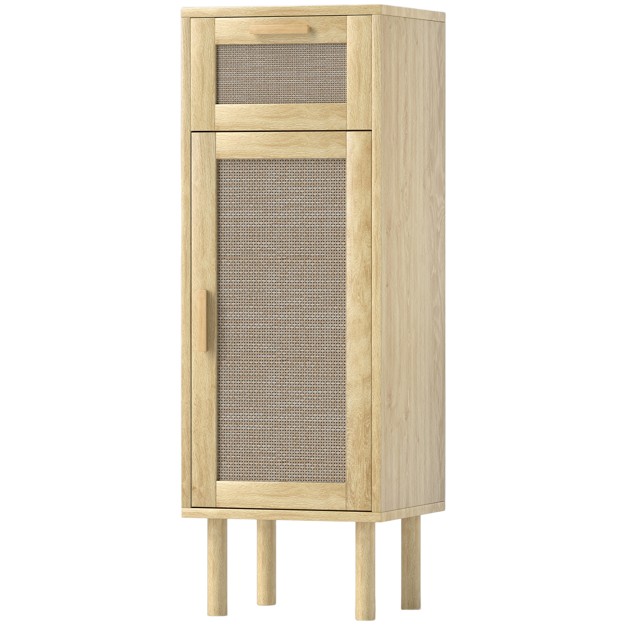 HOMCOM Badezimmerschrank Aufbewahrung, Bohème-Stil Aufbewahrungsschrank - Schublade und Doppelschrank, verstellbare Regale, Rattantür