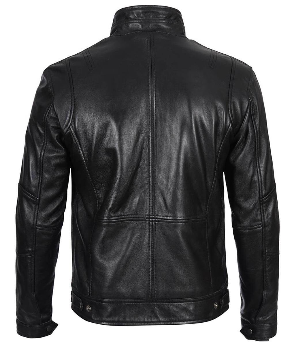 Mens Black Cafe Racer Leather Jacket