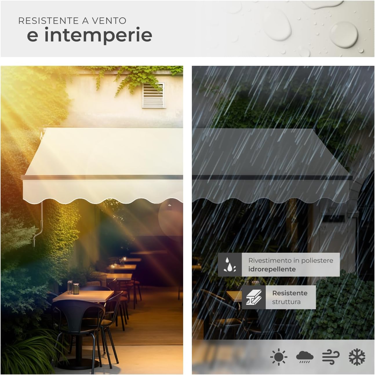 tectake®, Outdoor Awning with Extendable Arms, Roller Blind, Crank, Waterproof, UV Protection, Polyester Fabric, Aluminium Frame, Porch, Balcony, Terrace - 300 x 250 cm Beige