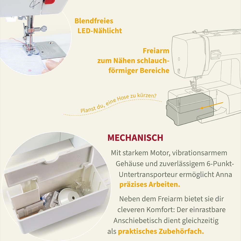 Freiarm-Nähmaschine mit Fußpedal, 32 Stiche, Einfädelhilfe und Auto-Fadenspannung