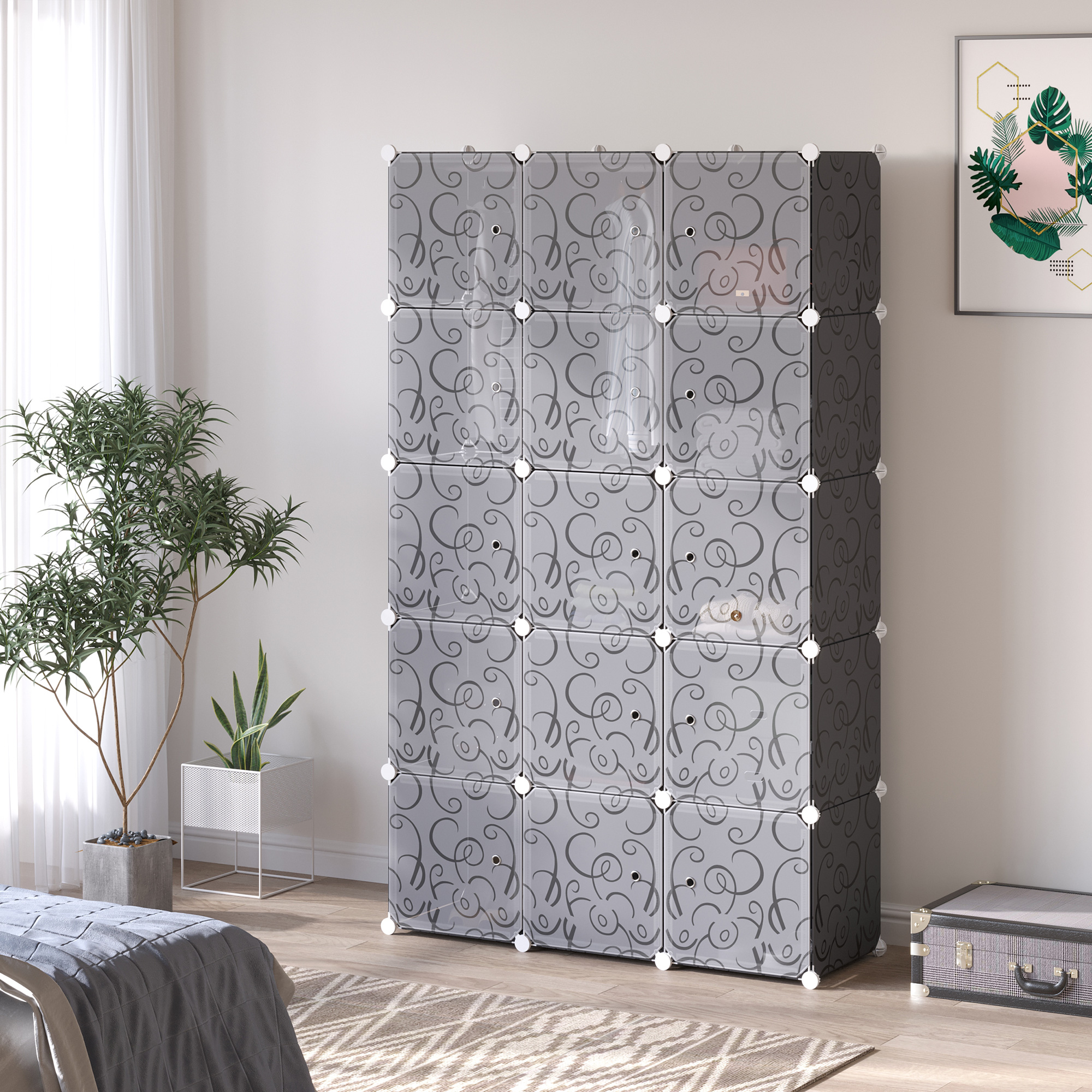 HOMCOM Kleiderschrank im Würfeldesign, 2 große und 9 kleine Würfel, Kunststoff, Metall, 111L x 47B x 183H cm, Schwarz+Weiß