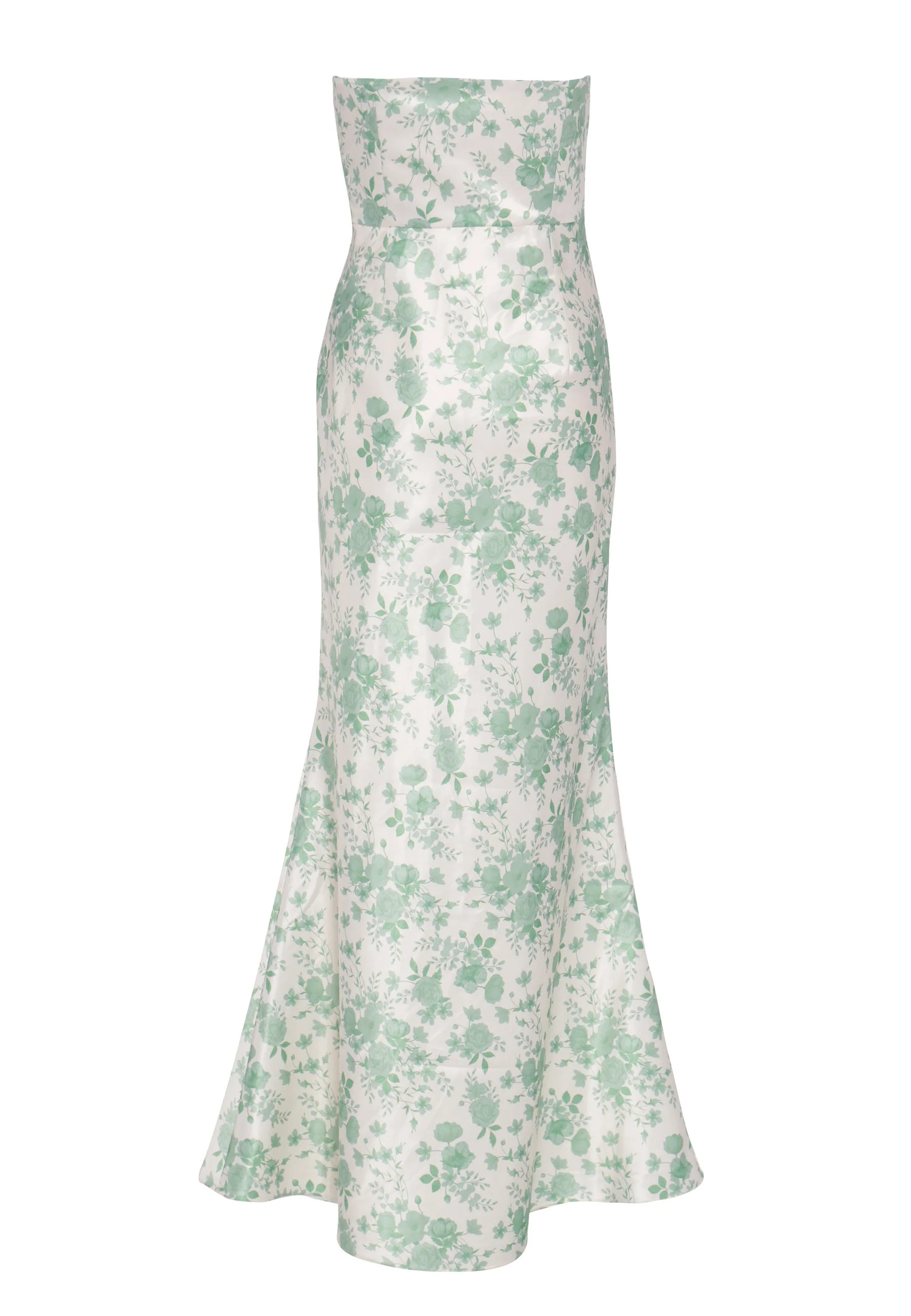 Mia Ivory-Sage-Rose Strapless Corset Wrap-Front Maxi-Dress